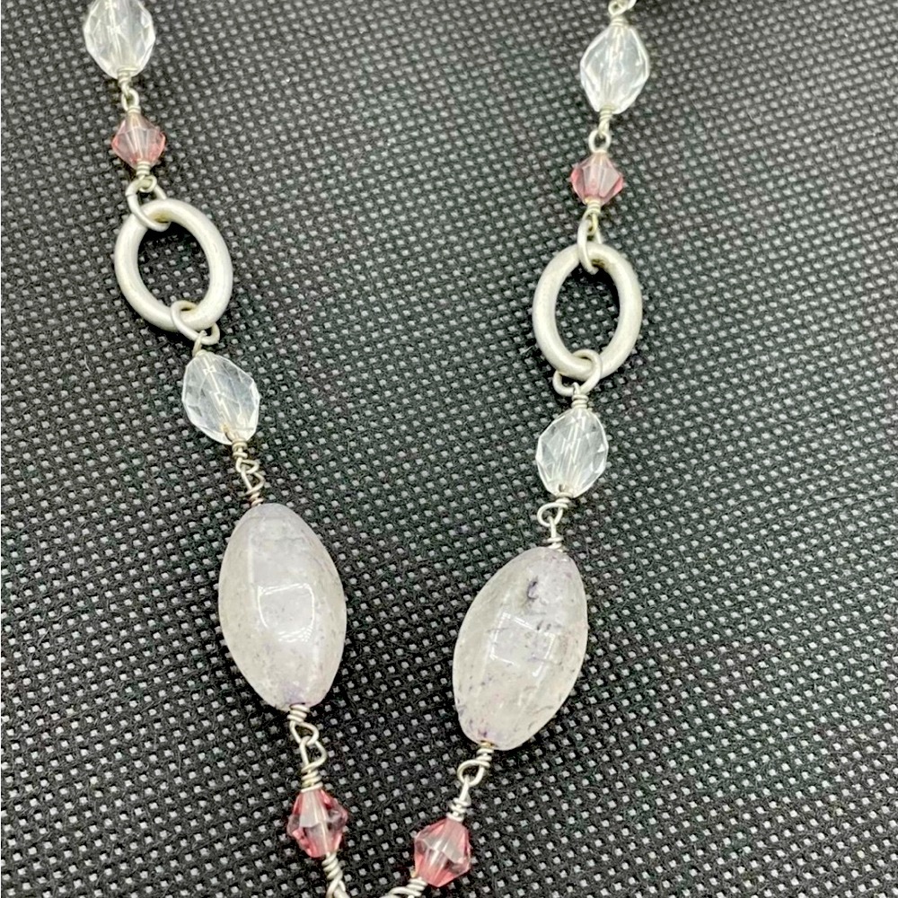 Lia Sophia Rhinestone Matte Silver Tone Necklace, Flower Pendant EUC - Picture 3 of 8